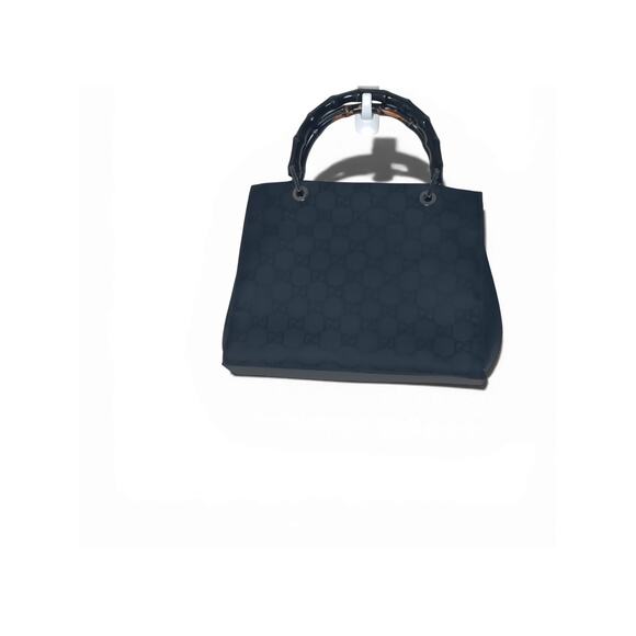 Authentic Gucci GG Canvas Bamboo Handle Satchel Black Monogram Black Luxury - Picture 4 of 16
